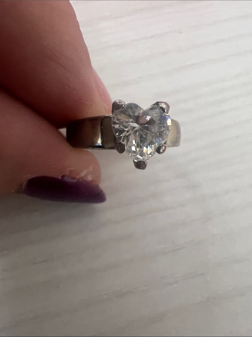 Heart-Shaped Clear Crystal Sterling Silver Ring size 7.5 - Picture 10 of 16